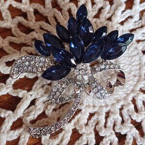 Adorable Deep Blue Bouquet Wrapped in a Rhinestone "Ribbon"